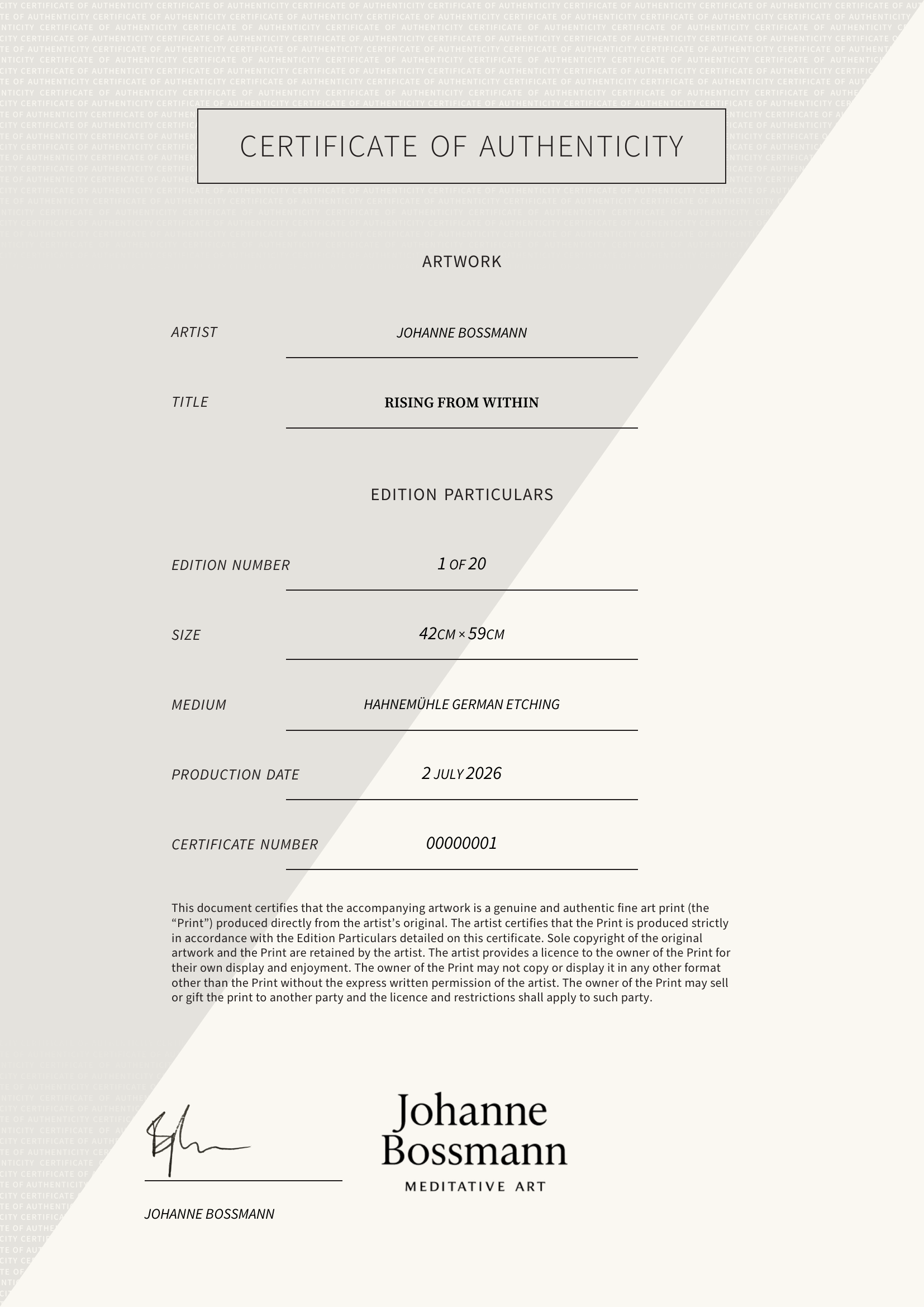 Rising From Within — Certificate of Authenticity